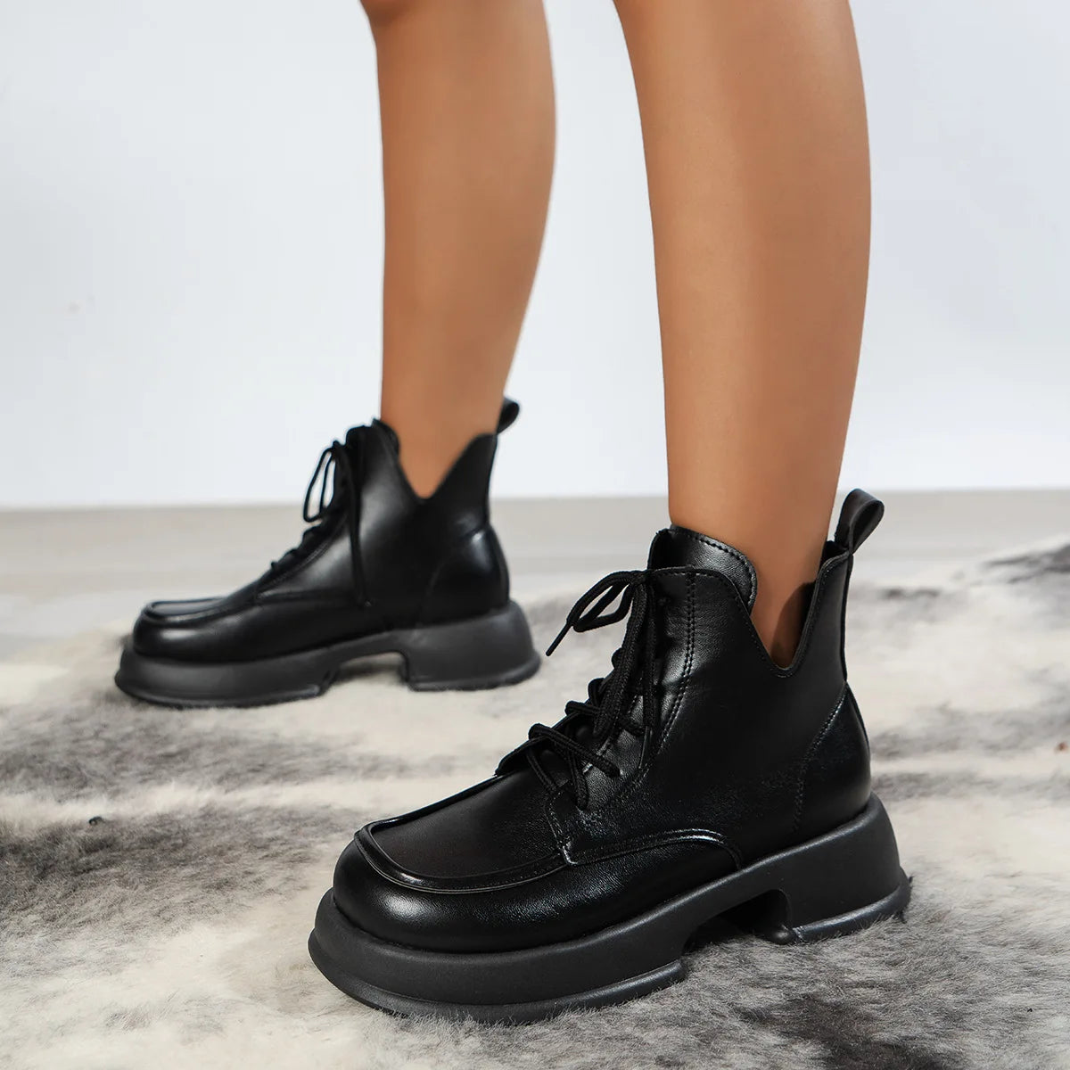 Women's Shoes Autumn Fashion Ankle Boots for Women Lace - up Platform Thin - soled Single Boots