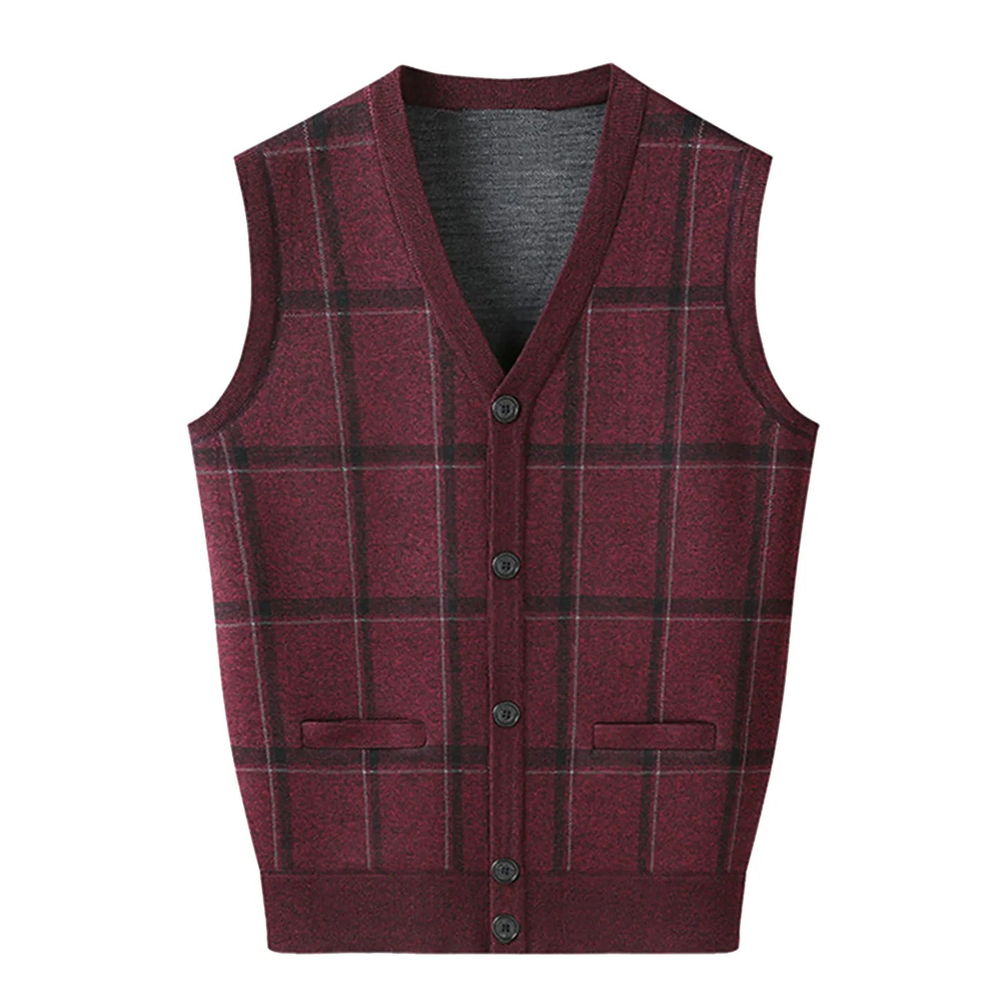 Mens Autumn Winter Casual Fashion V Neck Sleeveless Knit And Fleece Vest Sweater Vest Sweatshirt Cardigan