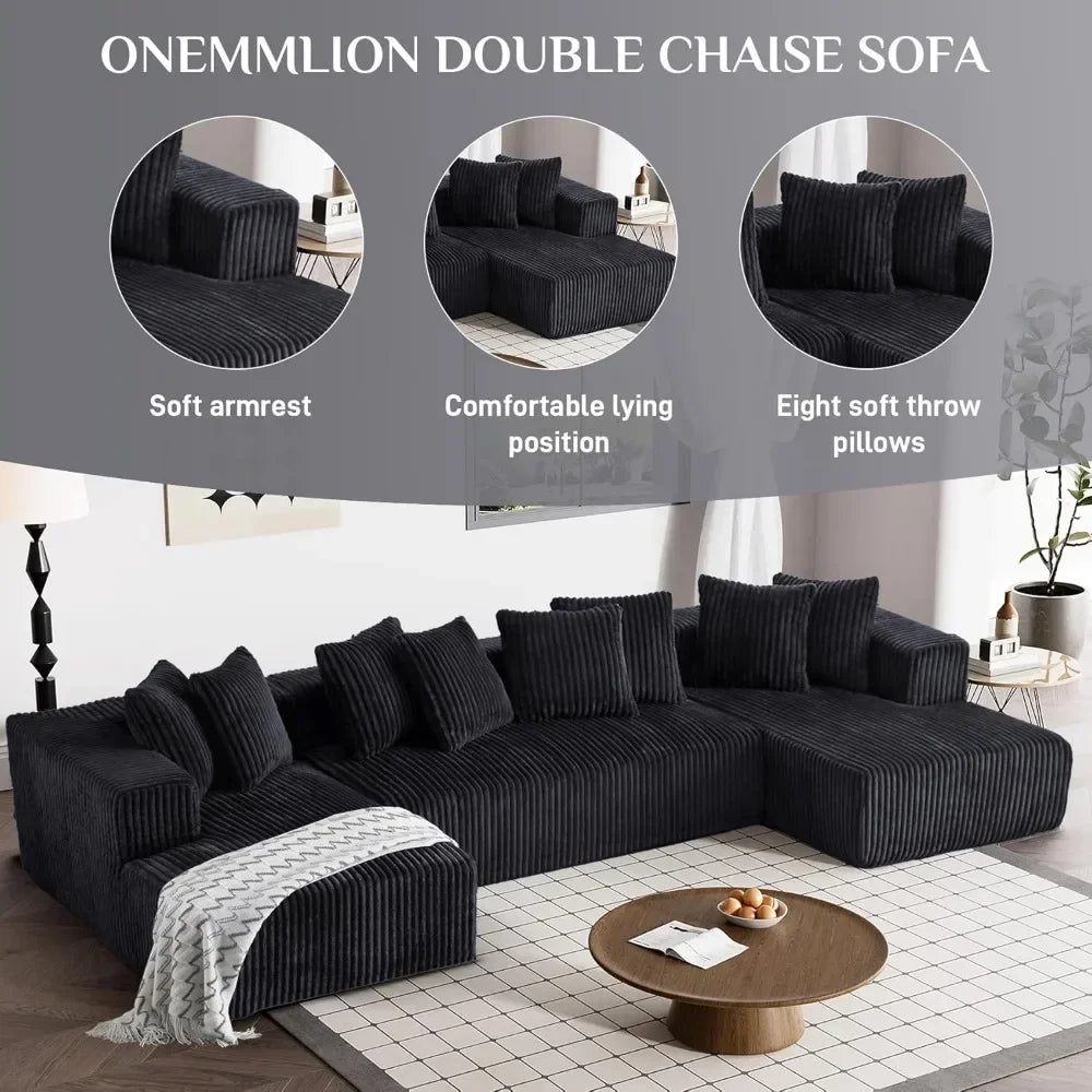 131" Modular Sectional Couch, Luxury Black Sectional Couches for Living Room, Comfy Corduroy Couch Sectional Sofa
