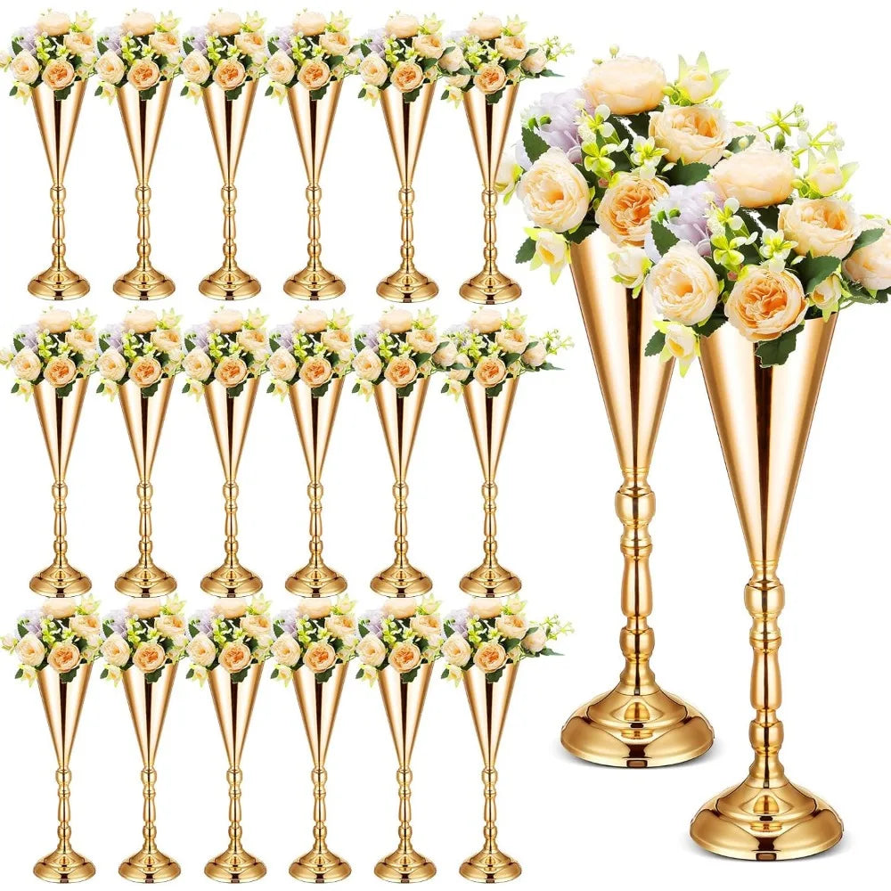 20 Pcs 16.5 Inches Tall Gold Vase Centerpiece Wedding Metal Flower Arrangement Stand Trumpet Vase Tabletop