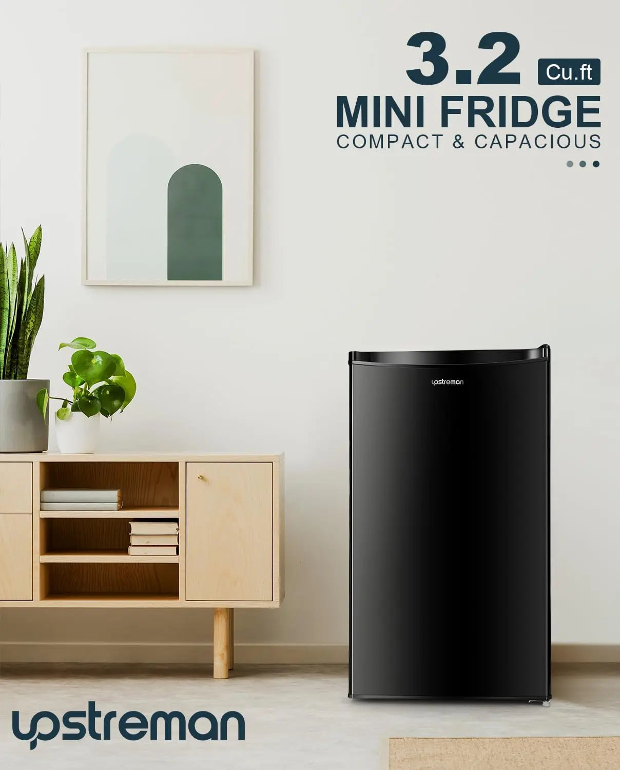 Single Door Mini Fridge, Dorm Fridge, Adjustable Thermostat, Mini Refrigerator for Bedroom, Office, Dorm, Black-BR321