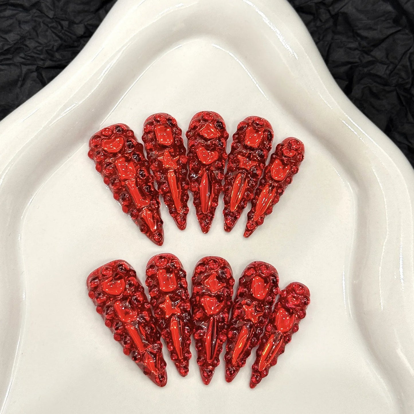 Long Fake Nails Stiletto Wearable Full Flash Rhinestones False Nails With Designs Almond Nail Tip