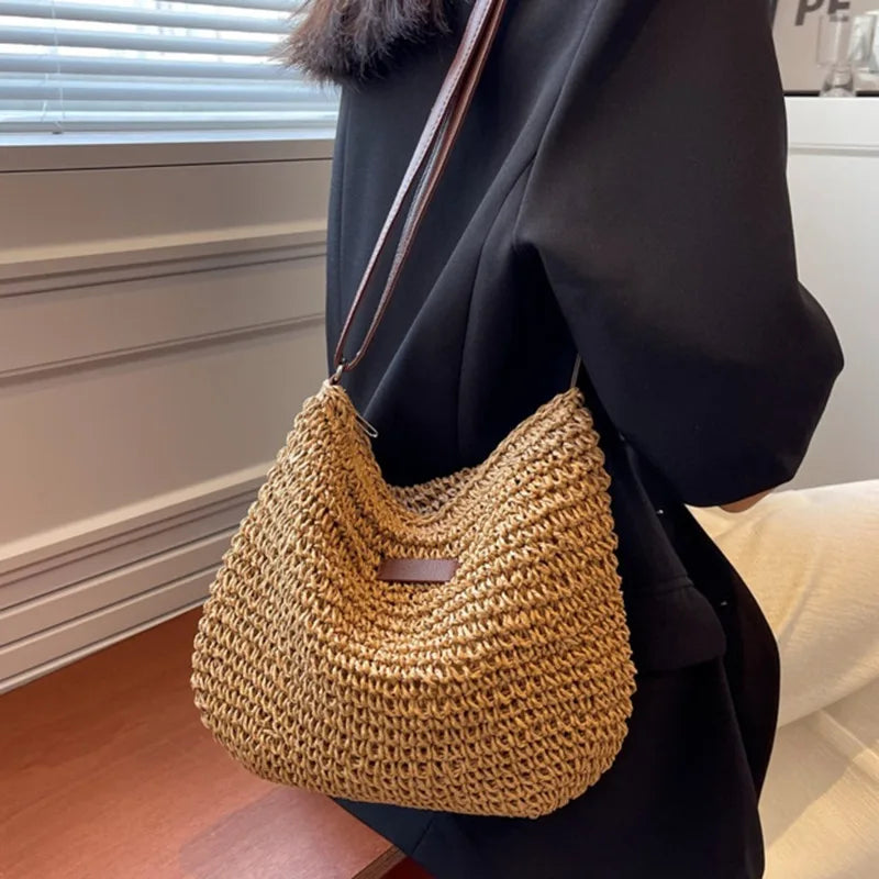 2025 Ladies Fashion Summer Straw Crossbody Bag Women Beach Holiday Shopping Woven Shoulder Handbag Messenger Purses For Bags
