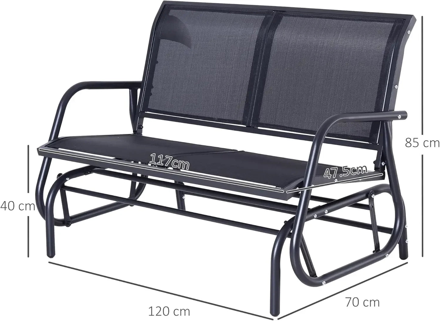 2-Person Outdoor Glider Bench Patio 2 Seater Swing Gliding Chair Loveseat W/Power Coated Steel Frame for Backyard Garden Porch