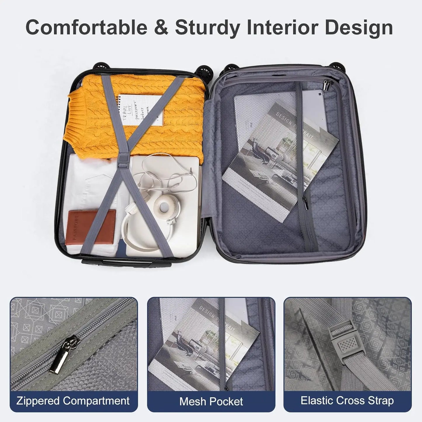 Carry on Luggage Airline Approved, 2 Piece Hardshell Luggage Set with TSA Lock & Spinner Wheels, 20" Hardside Suitcase with 14"