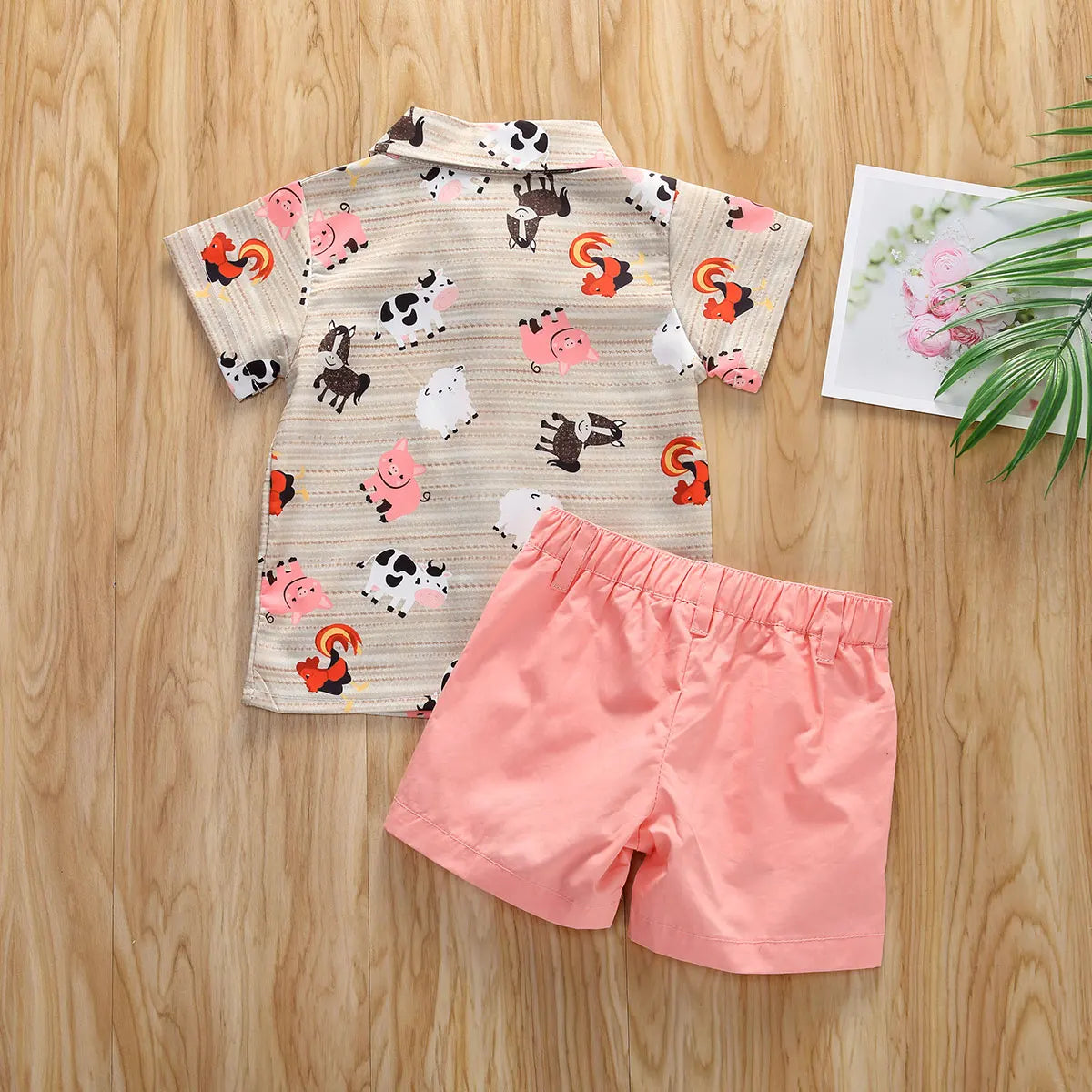 Lioraitiin 0-5years Toddler Boy Summer Clothes Set, Short Sleeve Printed Button Shirt+Solid Color Shorts Outfit