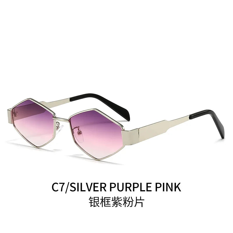 Womens Designer Sunglasses Retro Small Rhombus Frame Arc Oval Frame Sun glasses for Men Metal Mirror Legs Green Lens Luxury