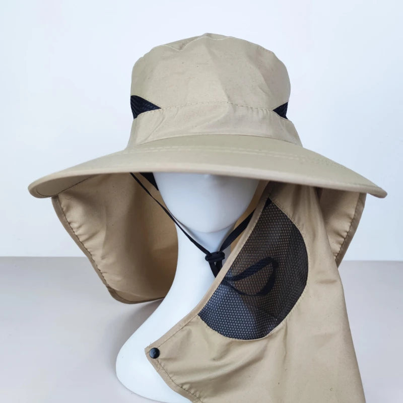 Outdoor Hunting Fishing Cap Breathable Sun Wide Brim UV Protection Fisherman Hat Hiking Fishing Visor Hat with Removable Mask