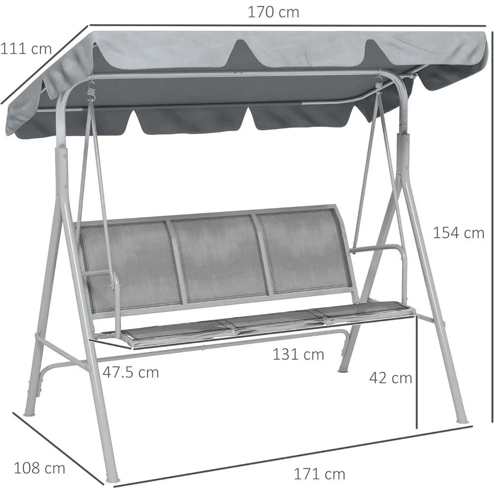Garden Swing Chair, with Adjustable Tilting Canopy, Breathable Mesh Seat and Heavy Duty Metal Frame, Patio Swing Bench