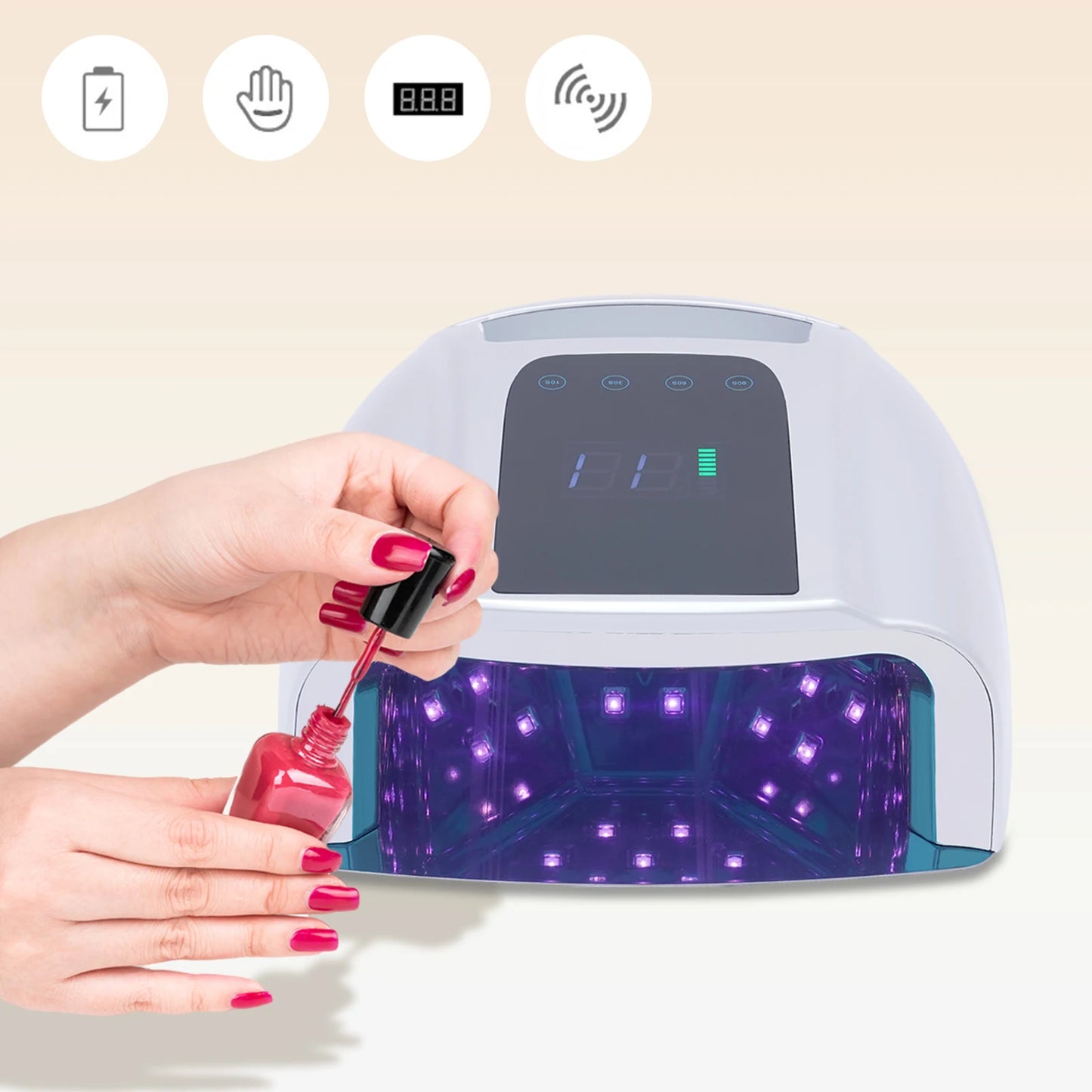 Professional Rechargeable 96W UV LED Portable Cordless UV Light for Nail Lamp Machine with Removable Stainless Steel Bottom