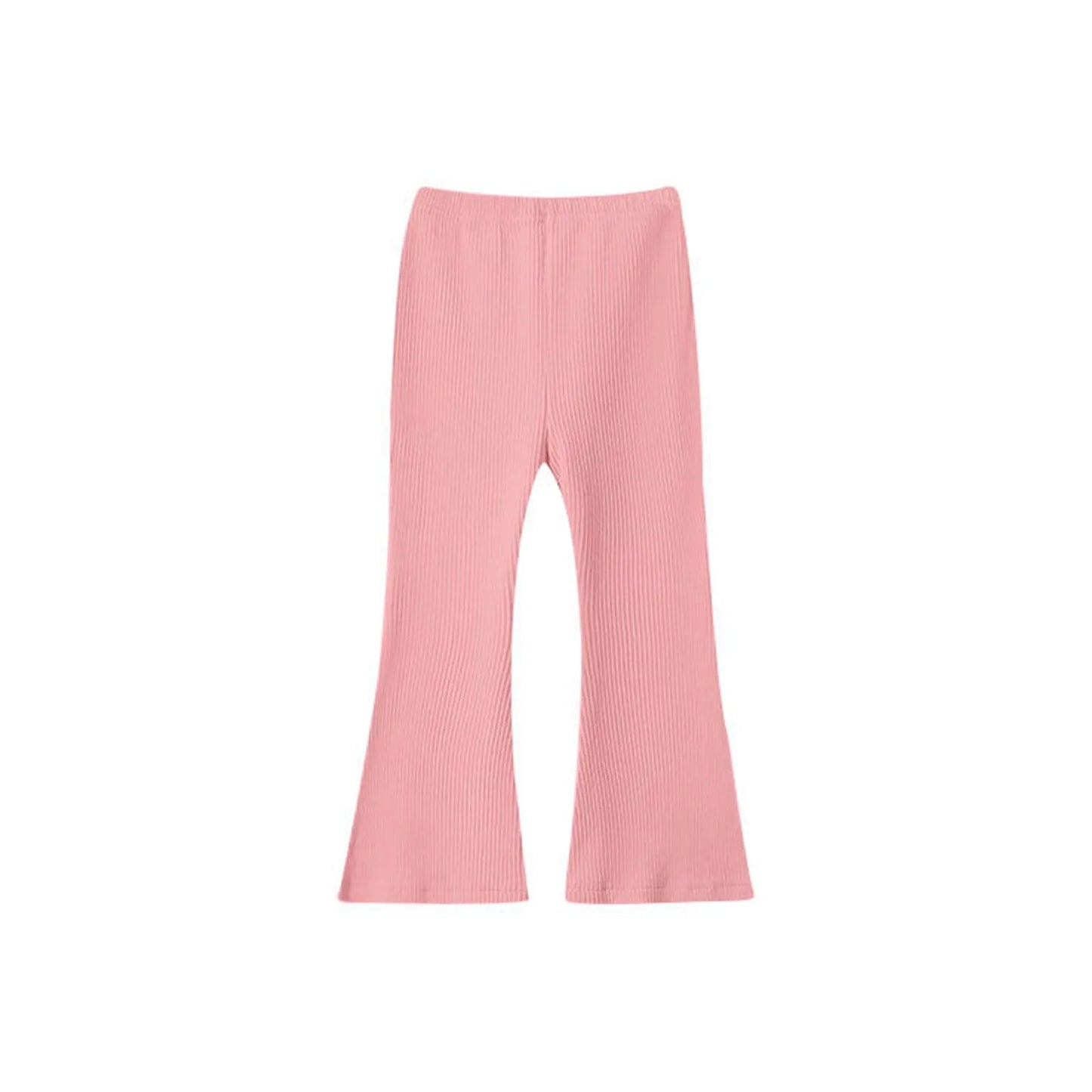 2025 Fashion Kids Girls Cotton Ribbed Flared Pants Spring Autumn Sweet Elasticity Slim Solid Color Trousers Leisure Pants 3-7Y