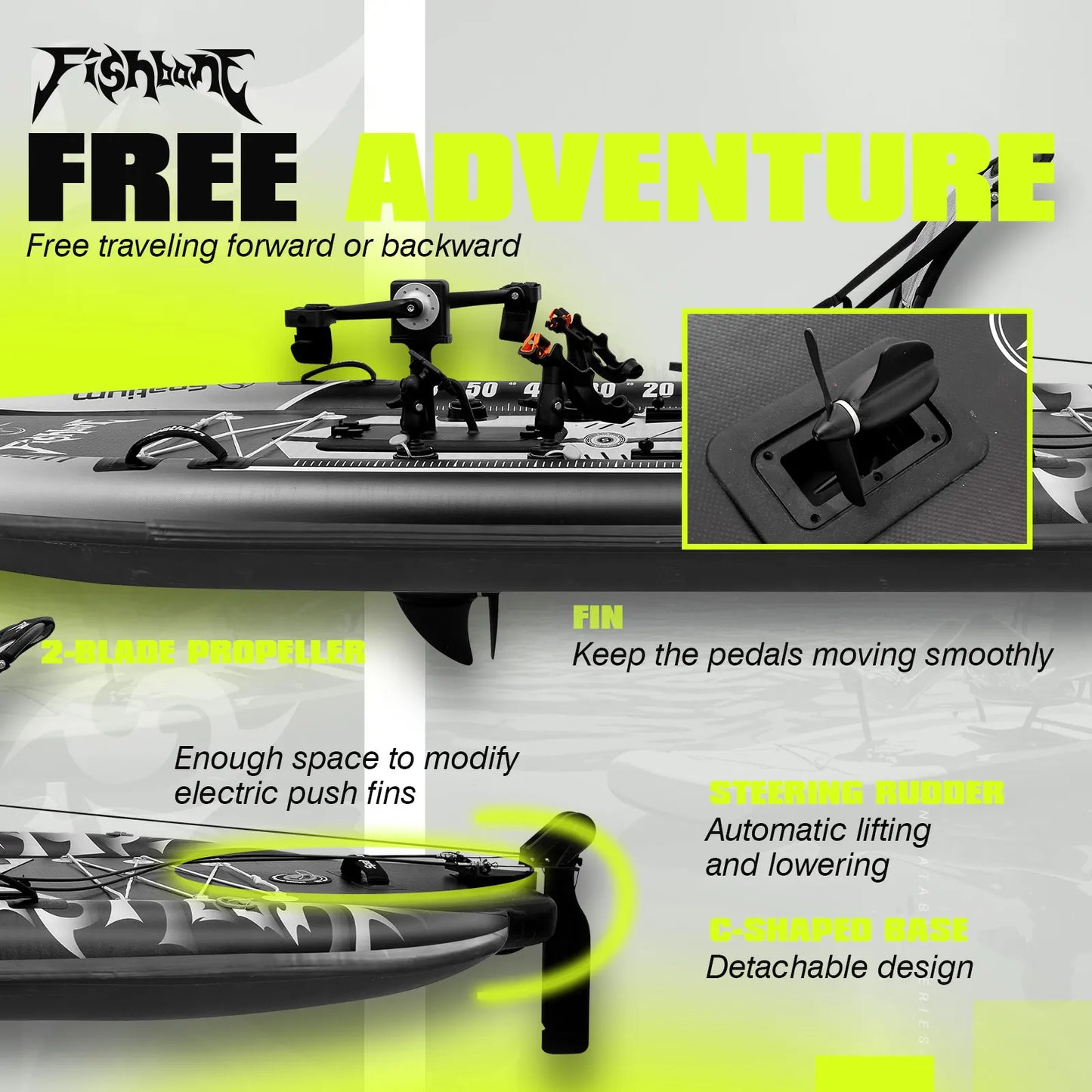 Spatium Fishing Kayak Drop Stitch Pedal Drive Fishing Canoe Rowing Boat Inflatable Kayak,11'*48"*6",Carrying Capacity 660LBS