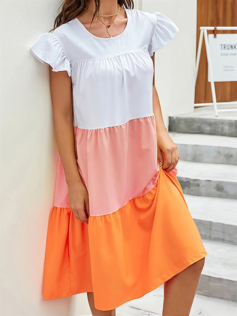 Women s Boho Style Floral Print Maxi Dress with V-Neckline and Flowy Ruffle Sleeves Elegant Summer Beach Dress for Vacation or
