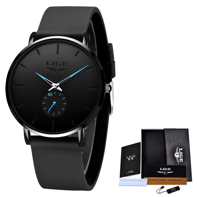 LIGE New Fashion Mens Watches Top Brand Luxury Sports Waterproof Simple UltraThin Quartz Watch Man Clock Relogio Masculino+Box