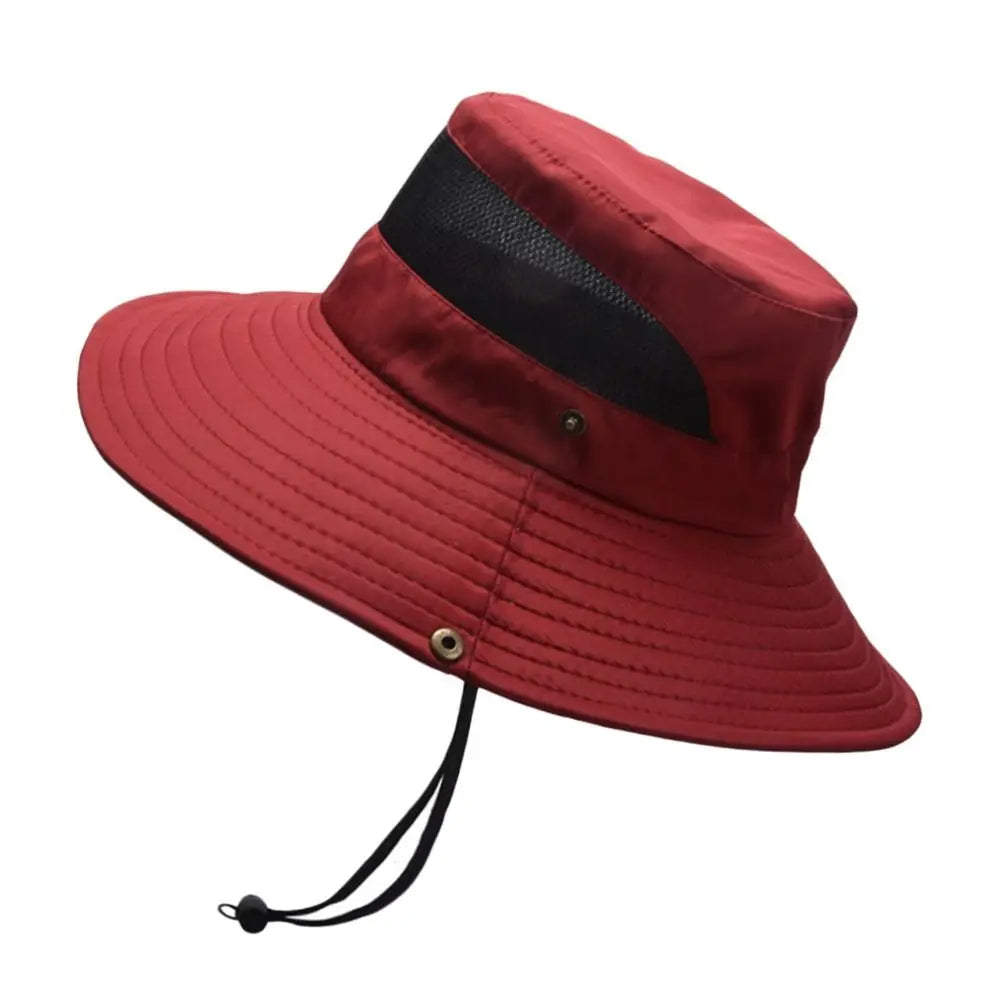 Summer Men Bucket Hat Outdoor UV Protection Wide Brim Panama Safari Hunting Hiking Hat Mesh Fisherman Hat Beach Sunscreen Cap