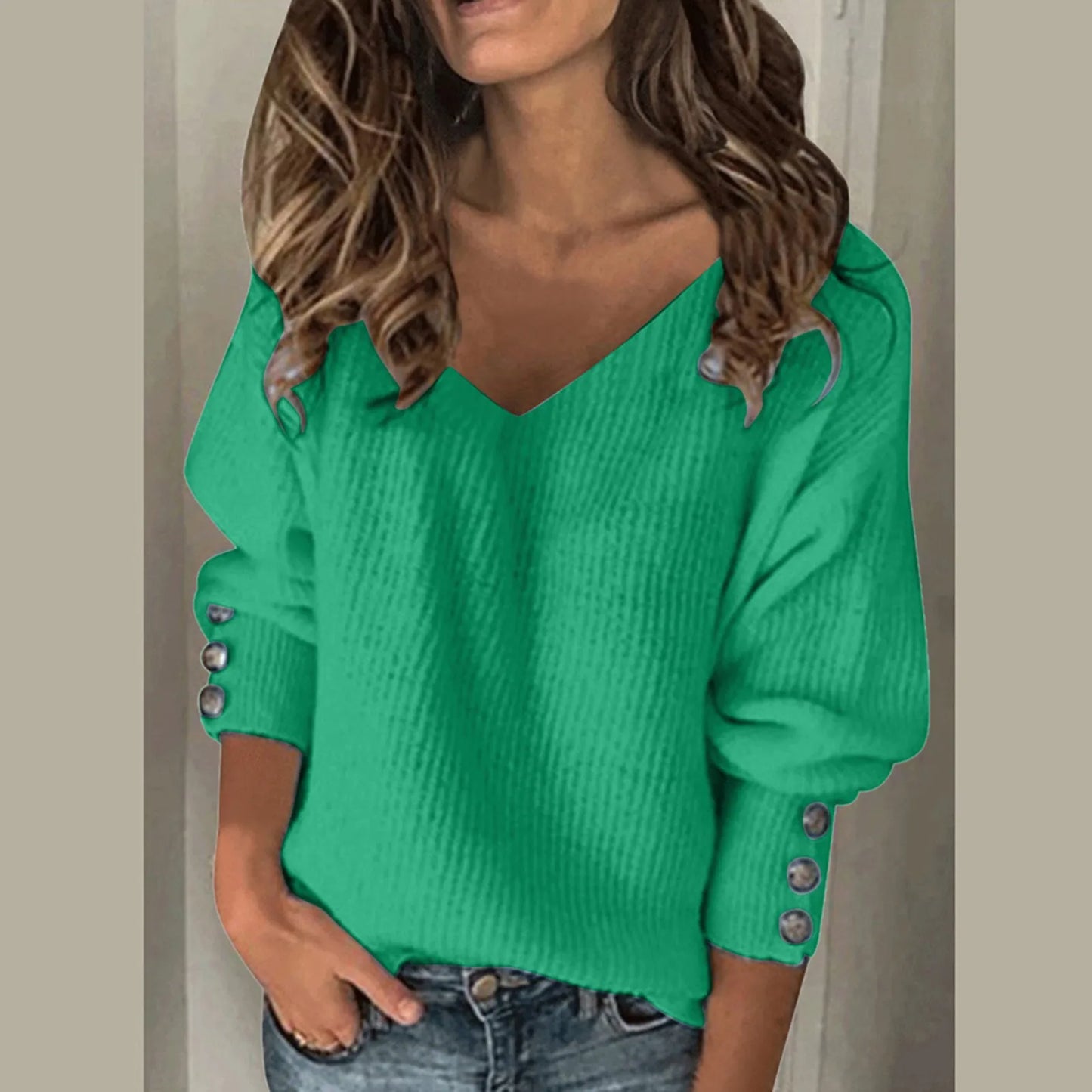 Autumn Winter Women's Knitted Pullvoers 2024 Sexy Elegance Warm Button Long Sleeve V Neck Sweater Loose Casual Commute Jumpers