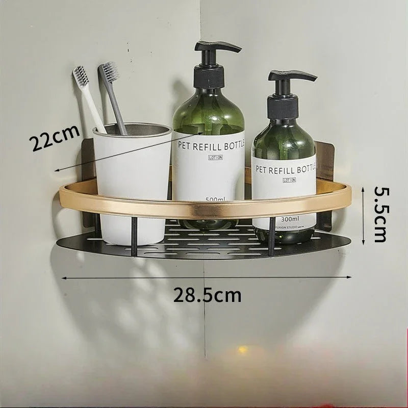 Bathroom Shelf No Drill Wall Mounted Shampoo Bottle Shower Corner Rack Toilet Storage Rack Aluminum Bathroom Kitchen Accessories