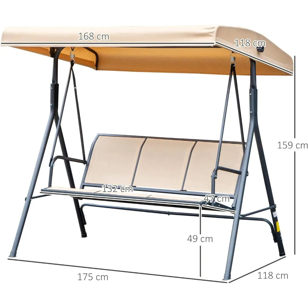 Garden Swing Chair, 3 Seater with Canopy, Breathable Mesh Seat and Heavy Duty Steel Frame, Patio Swing Bench