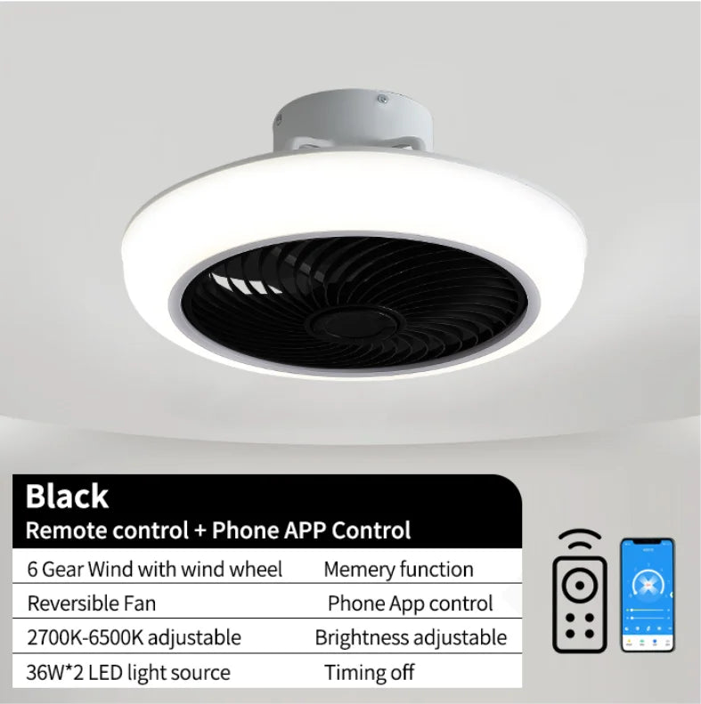 Round Ceiling Fan Living Room Enclosed Ceiling Fan with Remote Control Adjustable Ceiling Fan with Lights