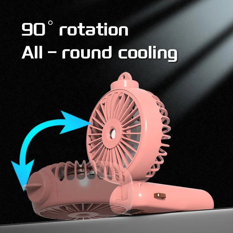 New Mini Hanging Neck Small Fan Spray Mist Cooler Fan Humidifying Foldable Handheld Digital Display Fan With Phone Holder