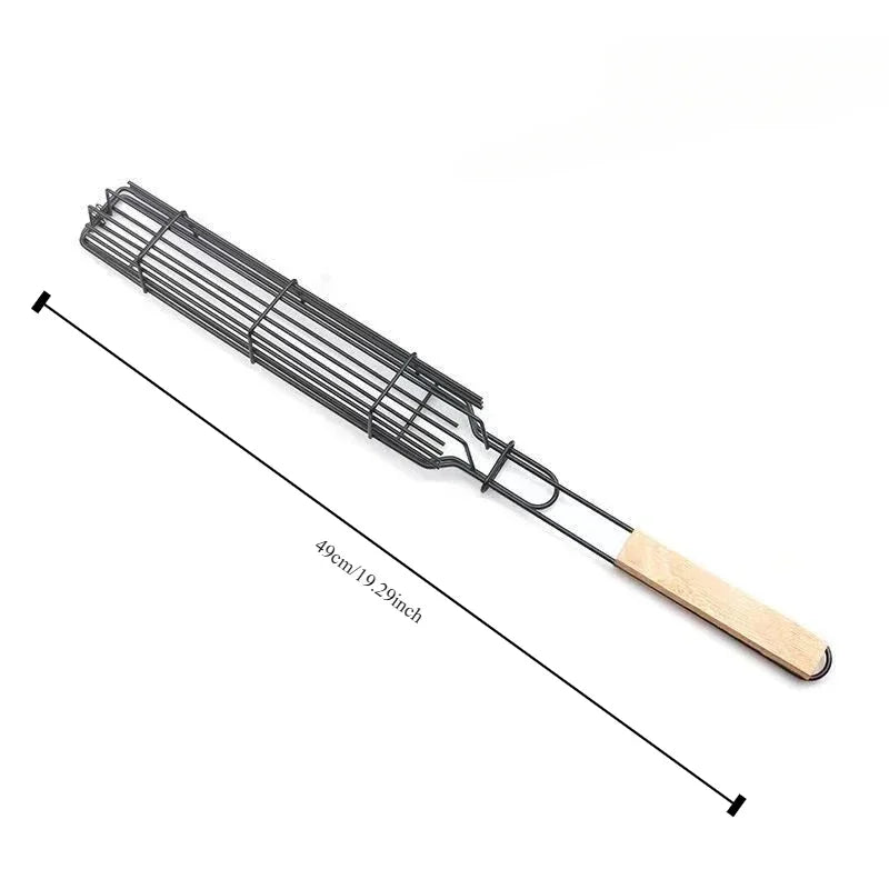 Barbecue Grill Stainless Steel Non-Stick Grill Basket with Handle BBQ Roast Rack for Home Outdoor Picnic Kitchen Dining Tools