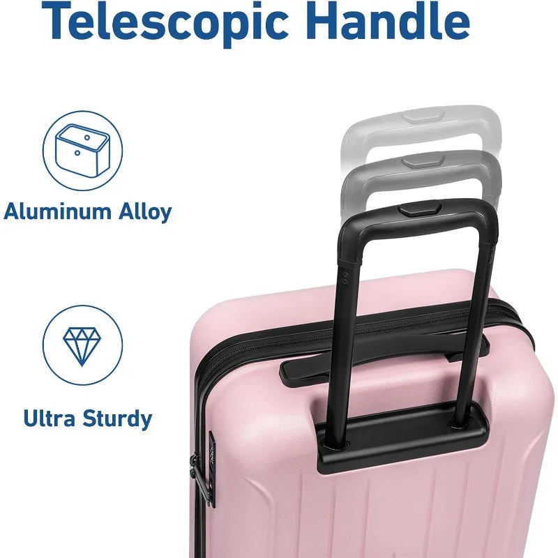 Pink Carry On Luggage 22x14x9 Airline Approved, 20 Inch Hardside Suitcases With Wheels, Hard Shell Suitcase With TSA Lock