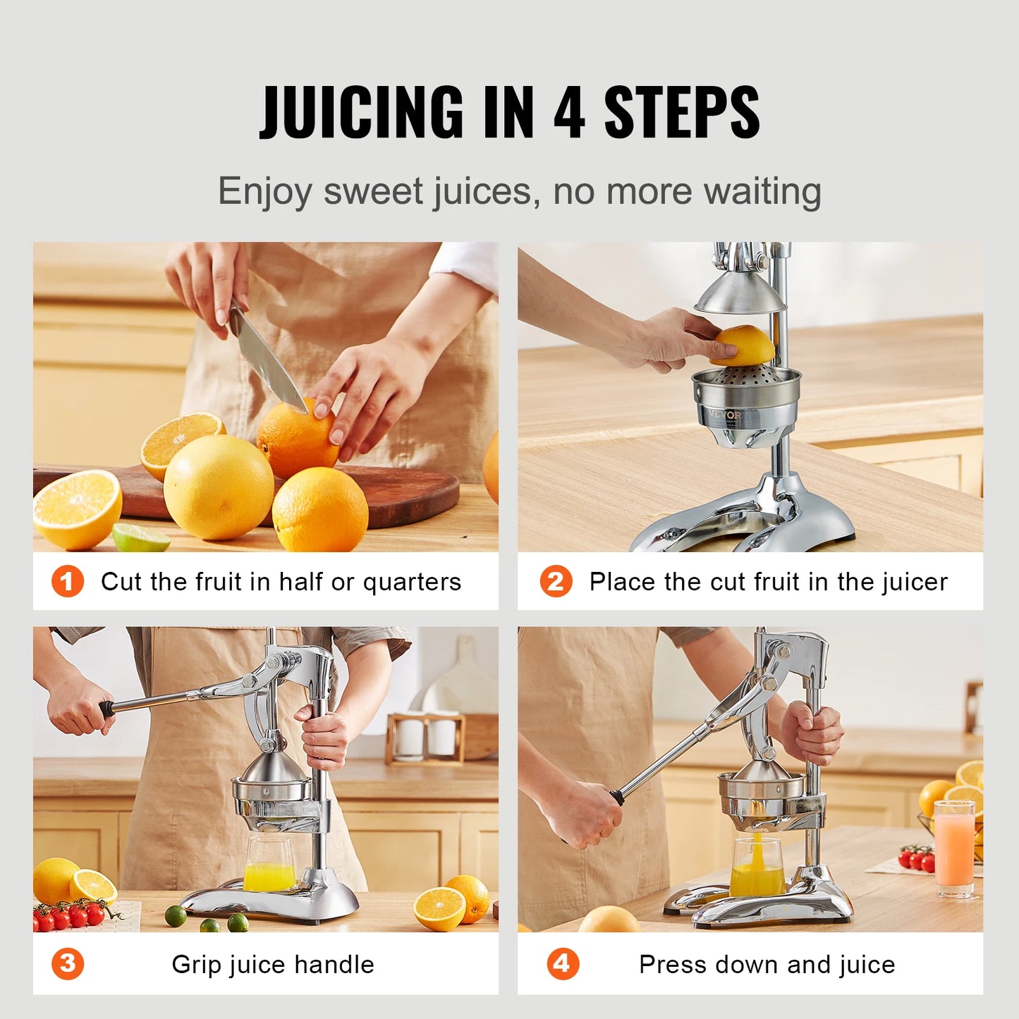 VEVOR Citrus Juice Press Hand Press Orange Juicer Press Commercial Grade Manual Citrus Juicer Lemon Squeezer Easy-to-Clean