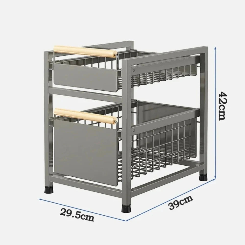 Kitchen Pull-out Basket Shelf Multifunctional Under Sink and Under Vanity Double Storage Shelf Save Space For Storage Items