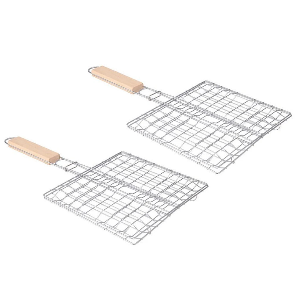 2pcs Stainless Steel BBQ Grill Foldable Nonstick Square Picnic Supplies Outdoor Barbecue Accessories Easy Clean Durable Kitchen
