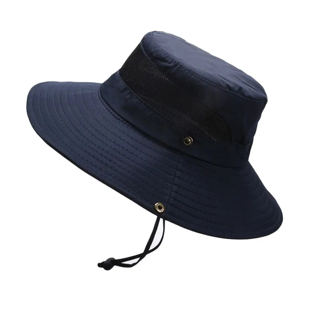 Summer Men Bucket Hat Outdoor UV Protection Wide Brim Panama Safari Hunting Hiking Hat Mesh Fisherman Hat Beach Sunscreen Cap