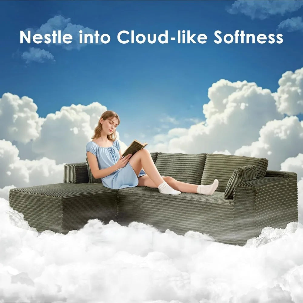 110'' Modern Sectional Sofa, Upholstered Couches for Living Room, L-Shape Cloud Sectional Couch with Deep Seat, Fluffy Couch wit