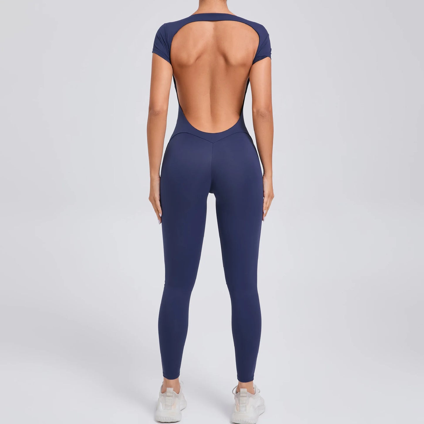Women's One-piece Yoga Jumpsuit Short Sleeve Open Back Slim Fit Sports Outfit Tights Quick-drying Hip Lift Gym Fitness Clothes