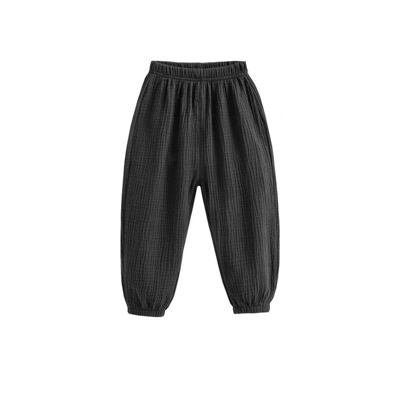 Summer Korea Children Pants Casual Girls Boys Cotton Linen Solid Color Loose Pleated Pant Trousers Girls Hight Waist Harem Pants