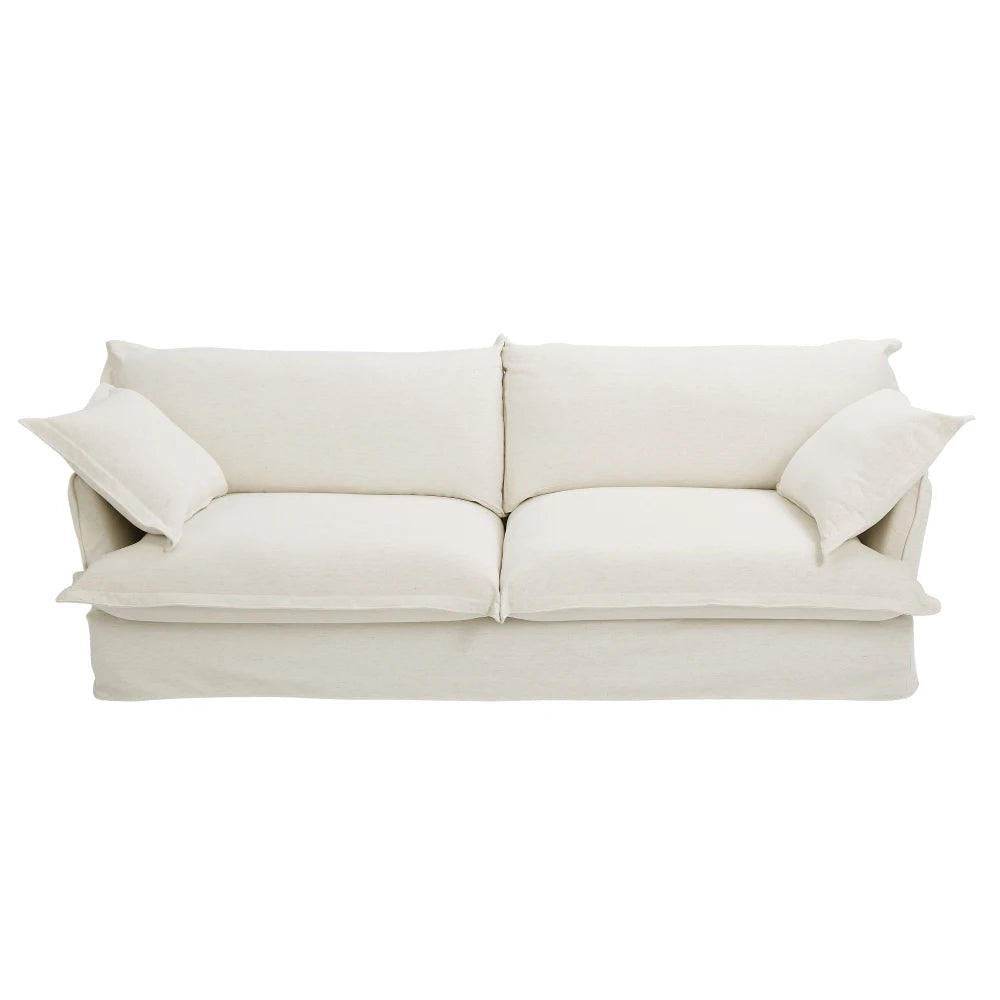 87'' Upholstered Cloud Sofa,3 Seat Fabric Couch with Pillows,Concealed Legs and Washable Covers for Living Room,Apartment,Ivory