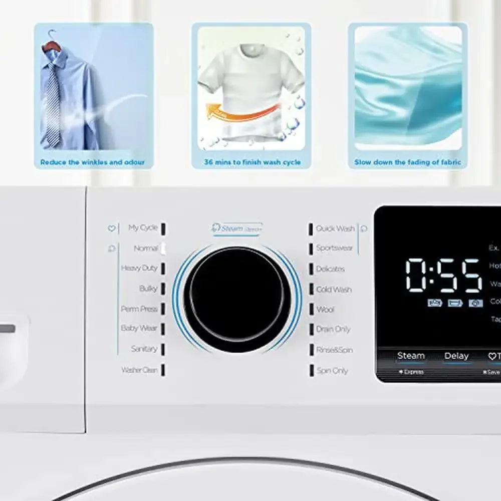 Compact Front-Load Washer 24" Steam Care Cold Wash Stackable Laundry Family Daily 2.5 cu. ft. Energy Efficient Inverter Spin