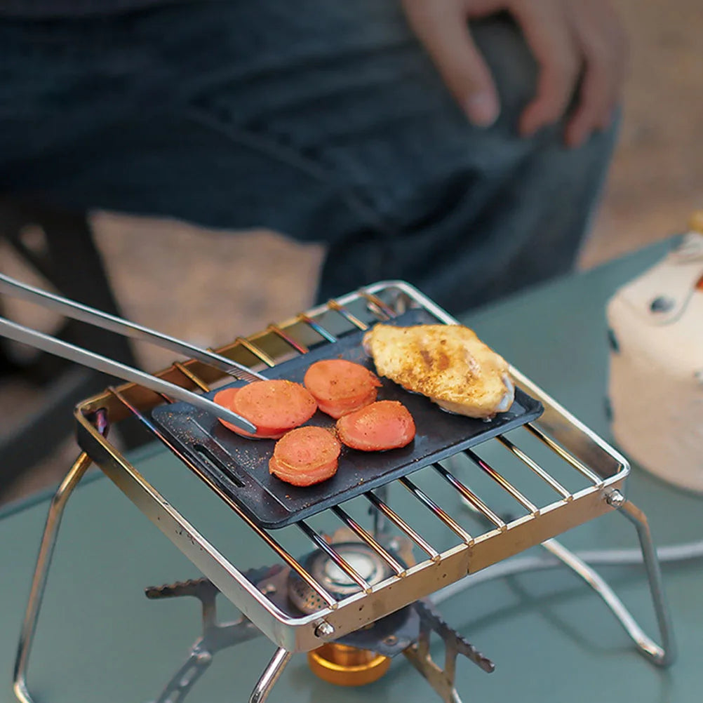 Grill Plate Pans Nonstick BBQ Iron Grilling Pan Camping Tray Foldable Iron Outdoor Kitchen Supplies Small Pan