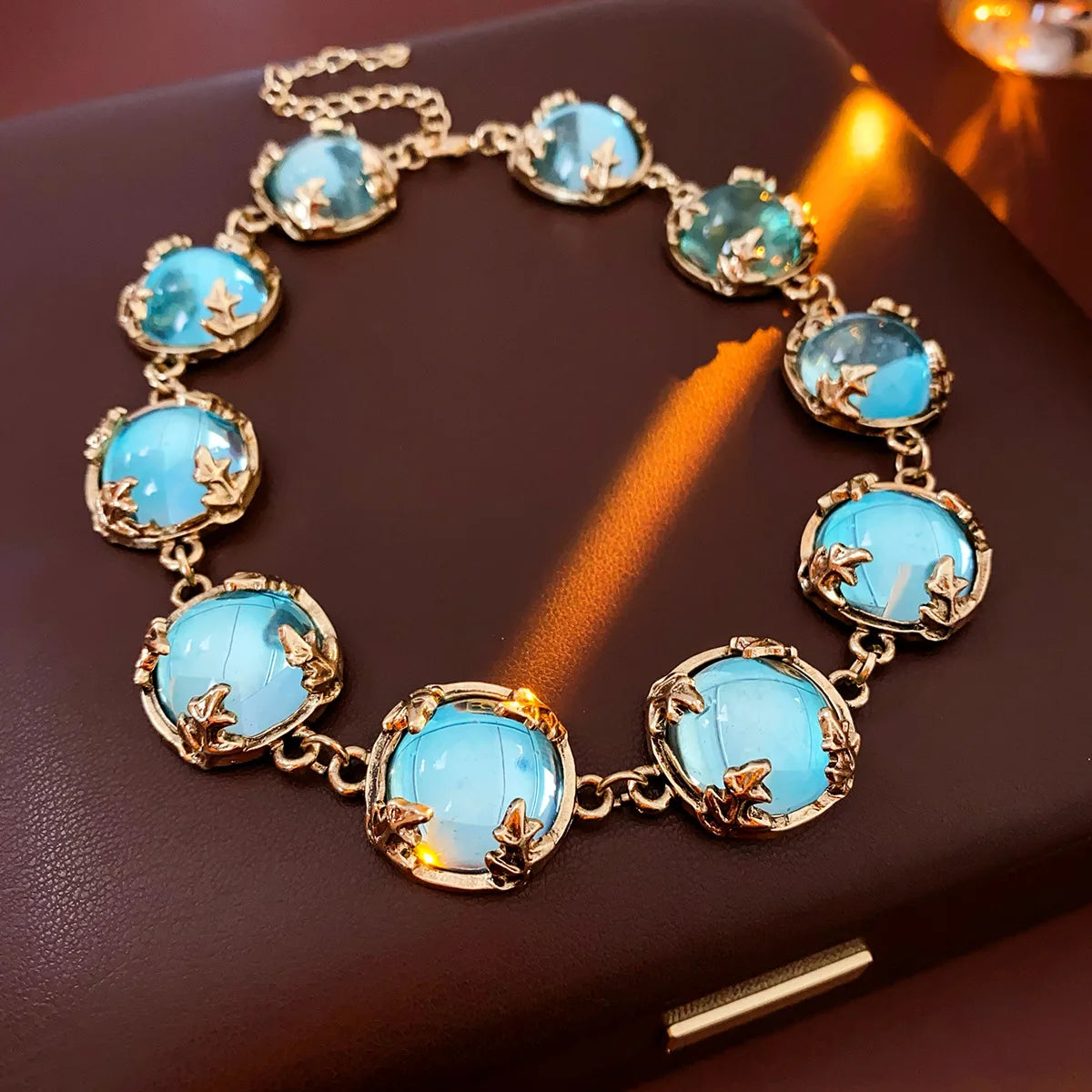 Vintage Fashion Wedding Jewelry Sets for Women Light Luxury Round Resin Necklace Versatile High-end Earring Bracelet