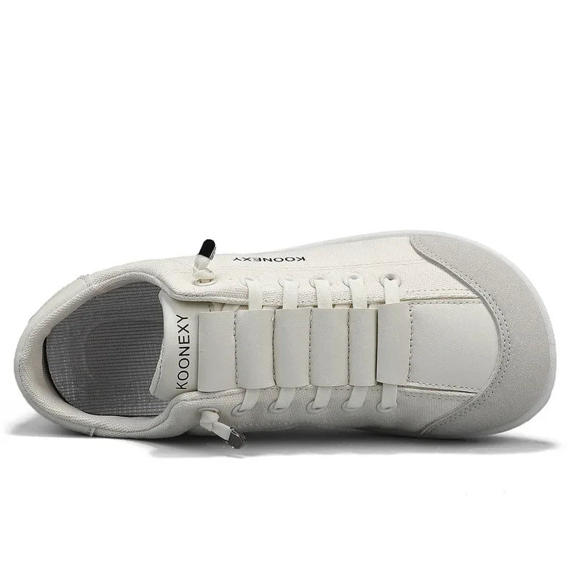 Mens Wide Toe Barefoot Shoes Unisex Canvse Casual Sneakers Lightweight Adjustable Slip on Walking Shoes for Male Zero Drop Flats