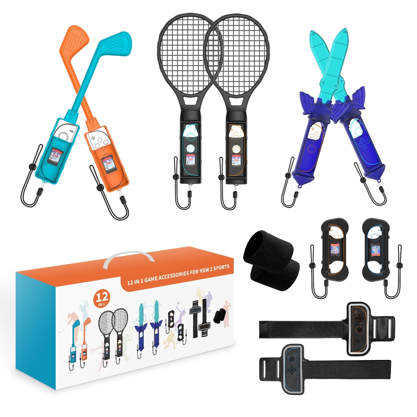 Sports Game Accessories For Switch 2 12 In 1 Tennis Racket Golf Club Leg Strap Sword Set for Switch Sports Games Sports Party