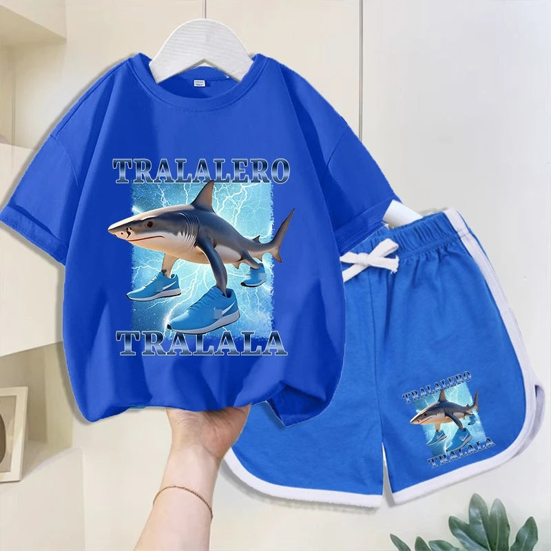 2Pcs Italian Brainrot Summer Children's Casual Set for Boys Girls Loose Short Sleeved Breathable and Comfortable Set Tracksuits