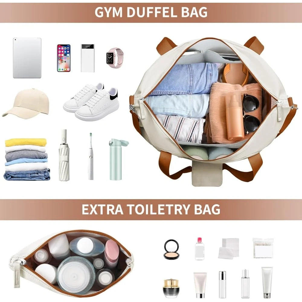 Women’s Gym Duffel Bag with Shoe Compartment USB Port Wet Pocket Travel Overnight Weekender Multi-functional Sports Bag