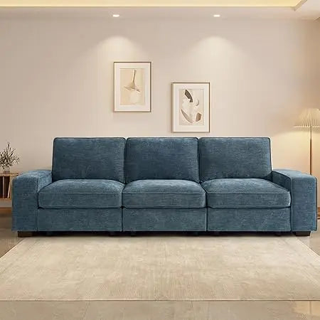 100" Modular Sofa with Seats Storage, Comfy 3-Seater Chenille Fabric Couch for Living Room, Office, Apart W/Deep Seat, USB Char