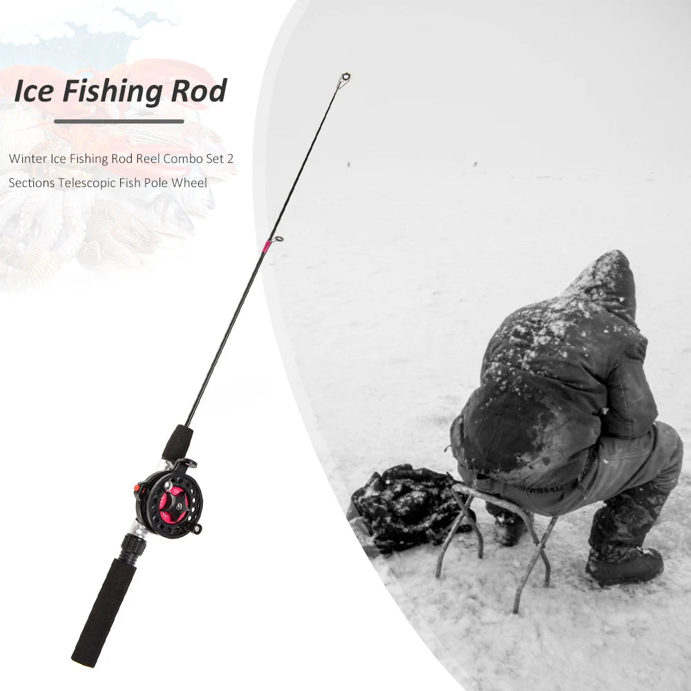 Ice Winter Fishing Rod with Reel Combo Ultralight Mini Telescopic Ice Fishing Rod Outdoor Short Fiber Ice Fishing Pole Wheel Set