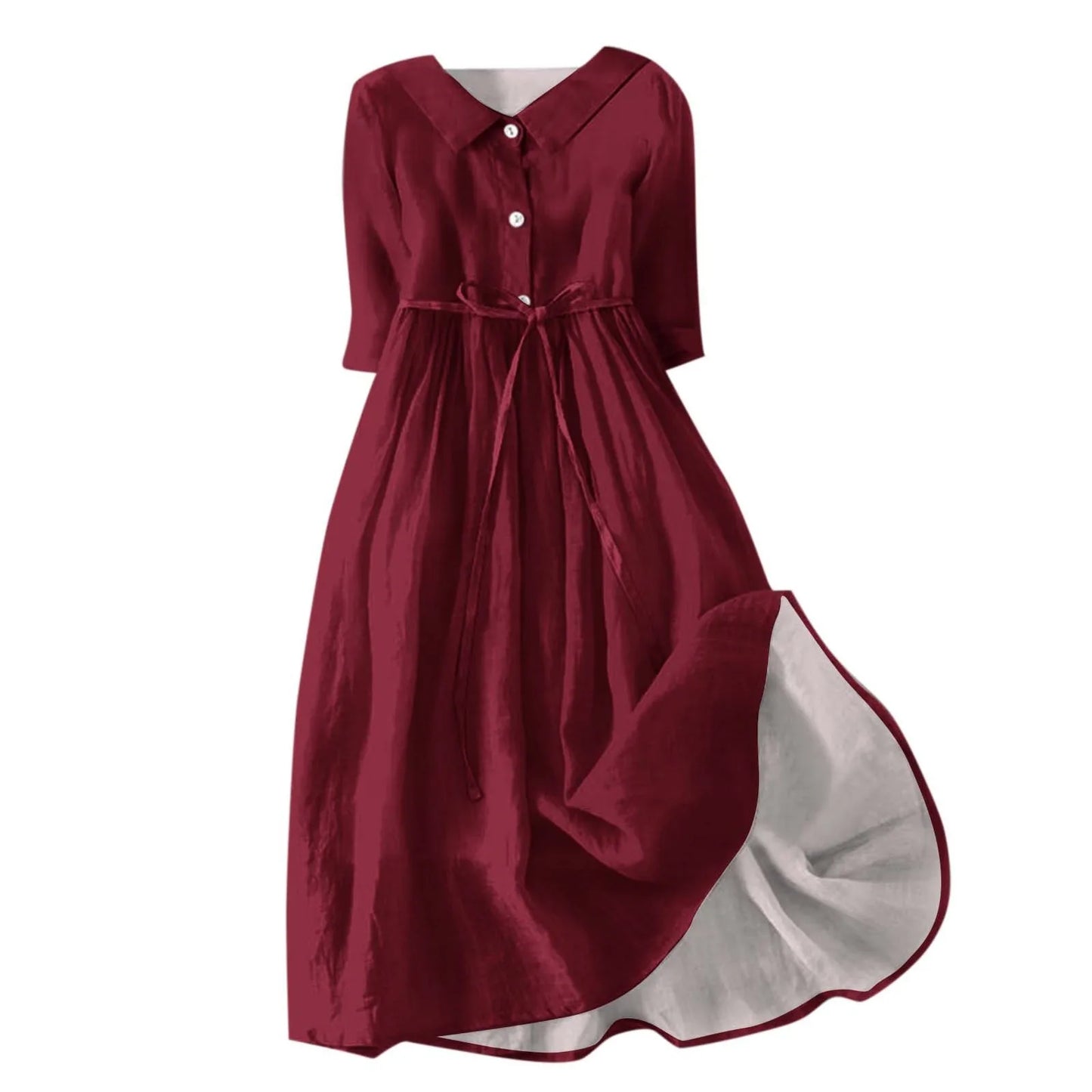 Women Beach Dress Solid Color Summer A-line 3/4 Sleeve Shirt Dress Casual Loose Female Sundress Holiday Baggy Long Robe
