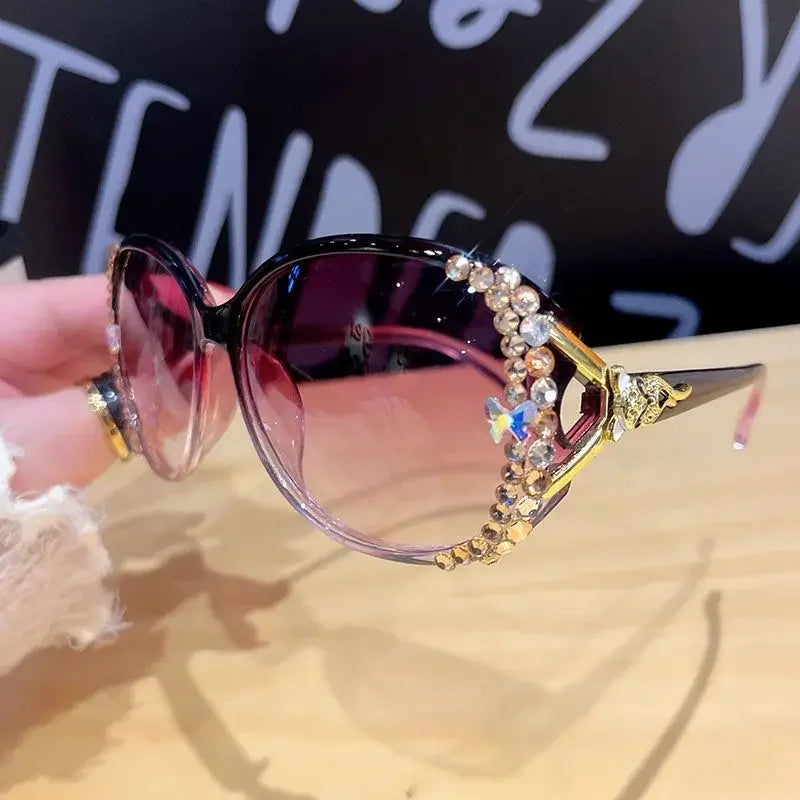 New Fashion Brand Sunglasses 2025 Women Luxury Design Sun Glasses Bling Rhinestone Gradient Lens Eyeglasses for Female UV400