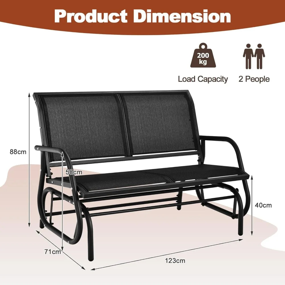 2-Person Outdoor Glider Bench, Patio Double Swing Gliding Chair Loveseat , Porch, Backyard and Poolside