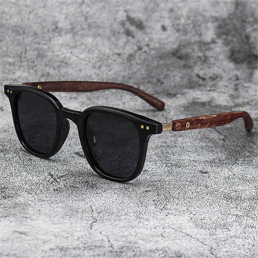 New Men Vintage Wooden Frame Sunglasses Classic Sun Glasses Men Polarized UV Protection Driving Eyewear Outdoor Shades Goggles
