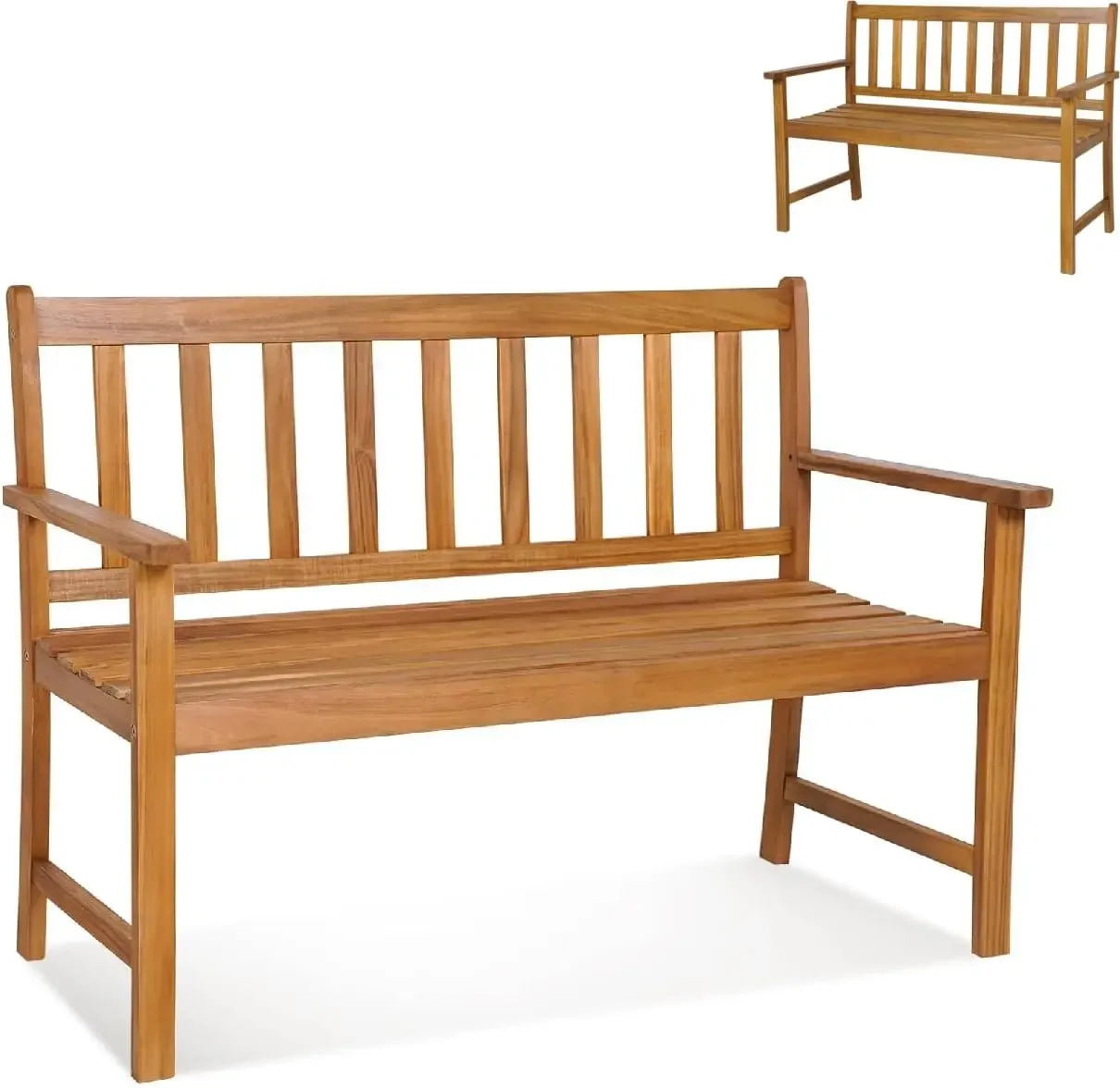 2-Seater Garden Bench, Acacia Wood Patio Park Bench Chair , Outdoor Furniture Leisure Porch Seating for Backyard Porch Balcony