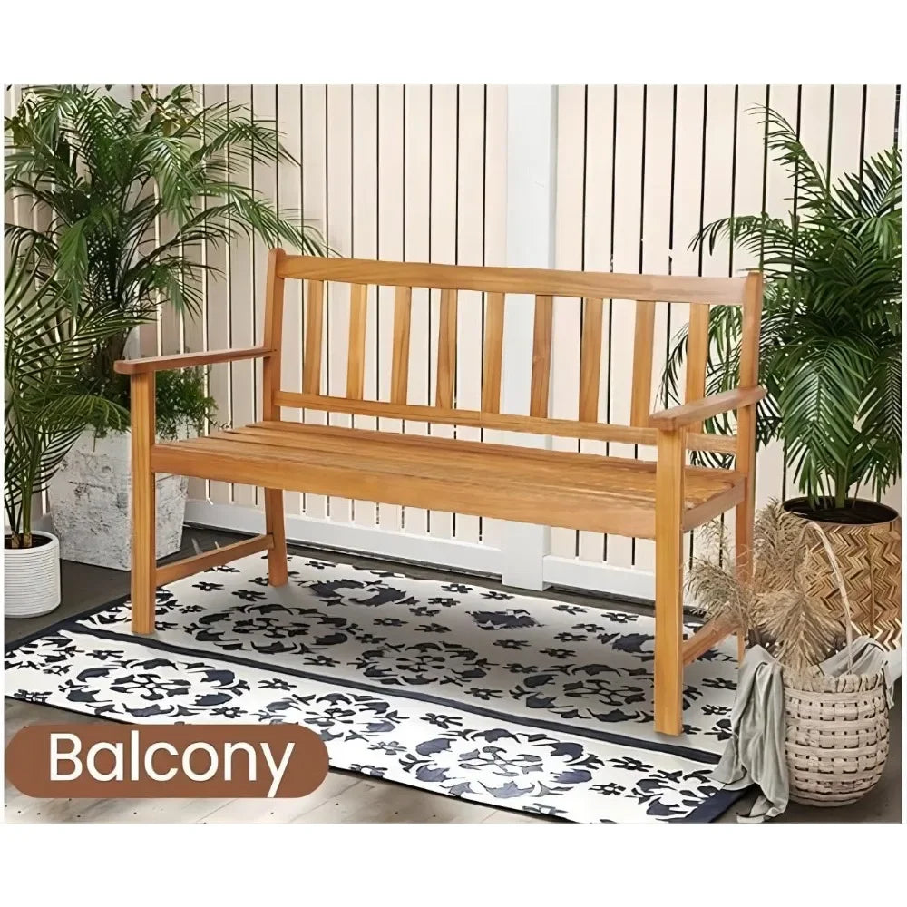 2-Seater Garden Bench, Acacia Wood Patio Park Bench Chair , Outdoor Furniture Leisure Porch Seating for Backyard Porch Balcony