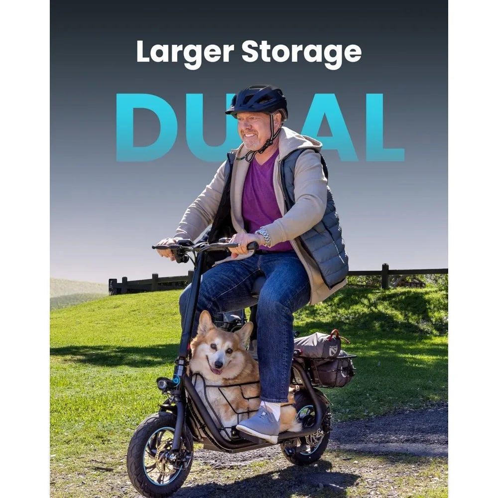 Electric Scooter with Seat for Adults, 550W Powerful Motor, 20-Mile Range, Speed up to 18.6MPH, Ample Storage for Pets & Cargo
